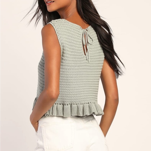 Lulus Flouncin' Around Dusty Sage Cropped Ruffled Sweater Tank, size XL - Picture 2 of 4